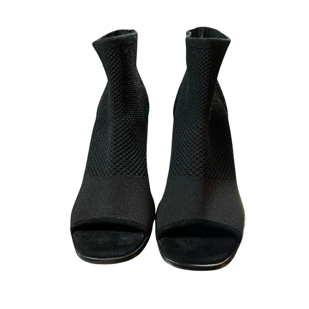 Eileen Fisher Boots Black Open Toe Stretch Knit Chunky Heel‎ Sock Boot Size 9.5